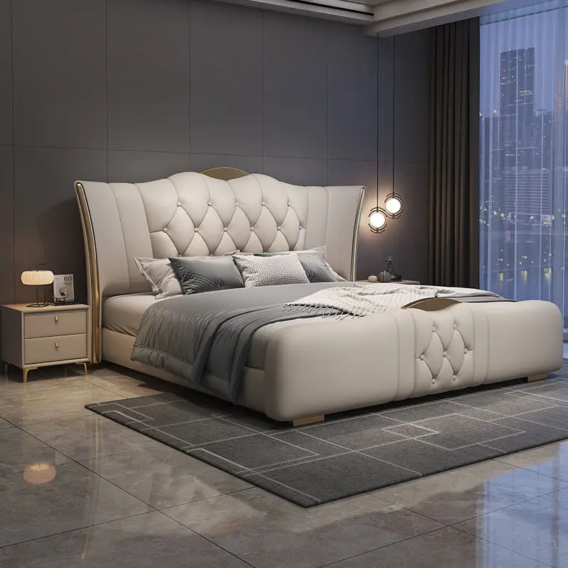 Modern Minimalist 1.5m & 1.8m Queen Bed Light Luxury Leather with Extendable Wooden Frame High-End 1.5m Double 1.8m Storage Bed — image 3