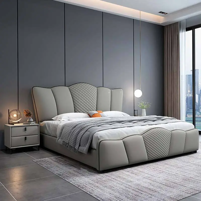 Luxury Solid Wood Single Bedroom King-Size Bed with Comfortable Upholstered Leather Soft Style Bed — image 4