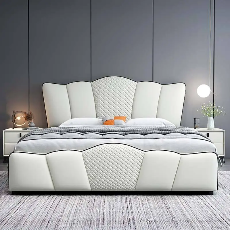 Luxury Solid Wood Single Bedroom King-Size Bed with Comfortable Upholstered Leather Soft Style Bed — image 5