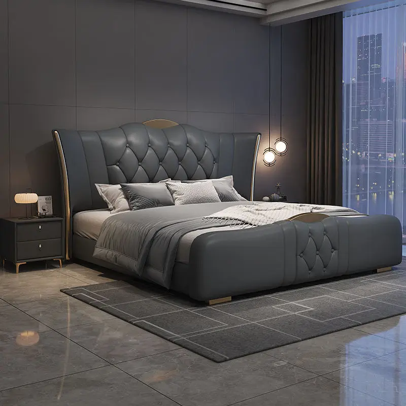 Modern Minimalist 1.5m & 1.8m Queen Bed Light Luxury Leather with Extendable Wooden Frame High-End 1.5m Double 1.8m Storage Bed — image 5