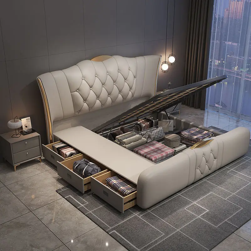 Modern Minimalist 1.5m & 1.8m Queen Bed Light Luxury Leather with Extendable Wooden Frame High-End 1.5m Double 1.8m Storage Bed — image 6