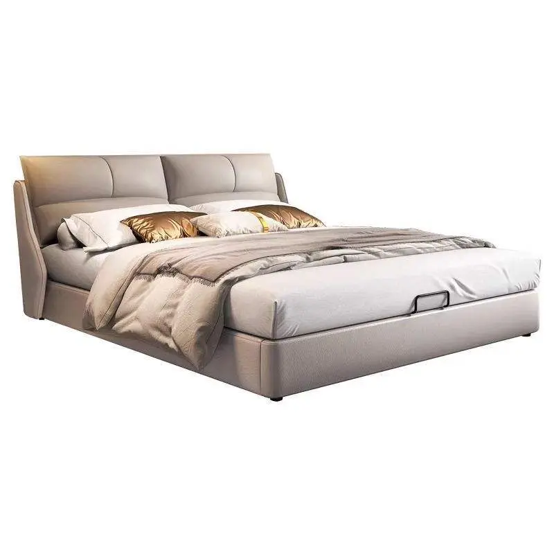 Italian Luxury Leather Bed Simple Modern 1.8m Double Bed Soft Bag Storage for Small Apartment Master Bedroom Wedding Bed — view 1