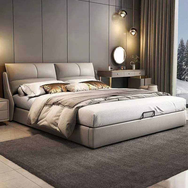 Italian Luxury Leather Bed Simple Modern 1.8m Double Bed Soft Bag Storage for Small Apartment Master Bedroom Wedding Bed — view 2