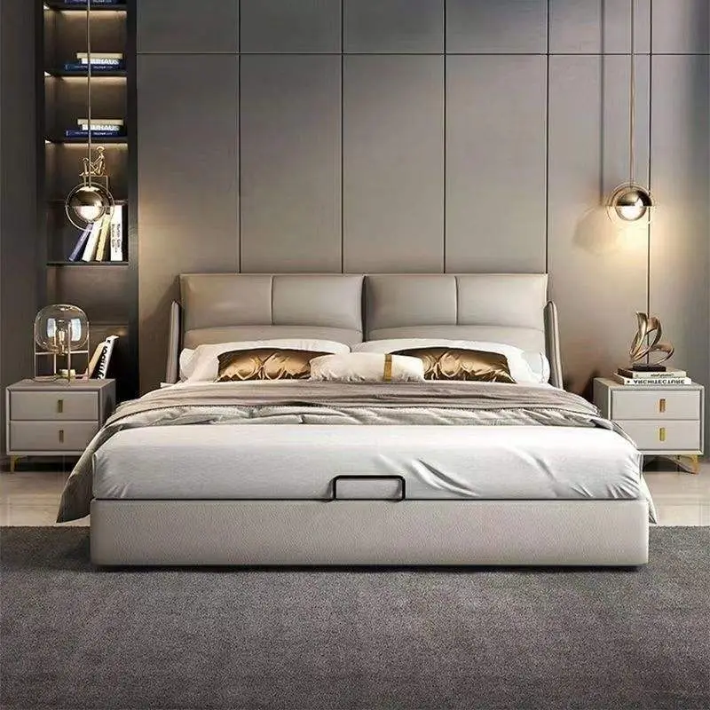 Italian Luxury Leather Bed Simple Modern 1.8m Double Bed Soft Bag Storage for Small Apartment Master Bedroom Wedding Bed — view 3