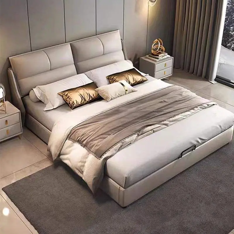 Italian Luxury Leather Bed Simple Modern 1.8m Double Bed Soft Bag Storage for Small Apartment Master Bedroom Wedding Bed — view 4