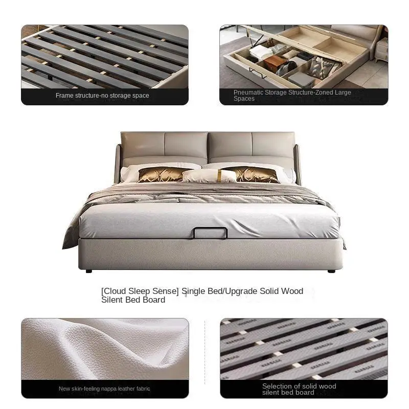 Italian Luxury Leather Bed Simple Modern 1.8m Double Bed Soft Bag Storage for Small Apartment Master Bedroom Wedding Bed — view 6