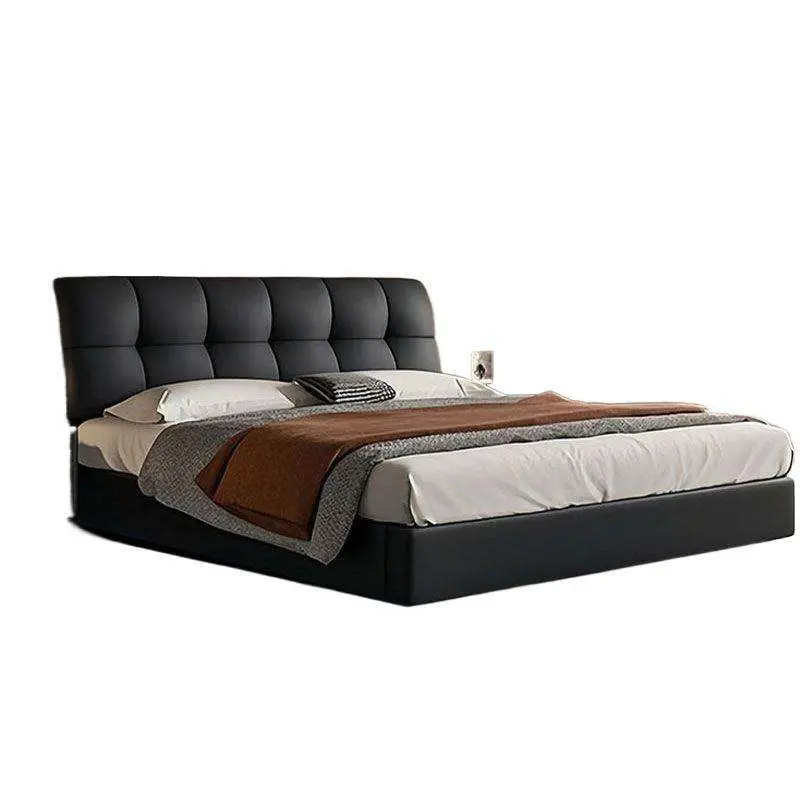 Italian Puff Minimalist Leather Bed Modern Light Luxury Master Bedroom Soft Leather Art Bed Up-Holstered Double Bed for — view 1