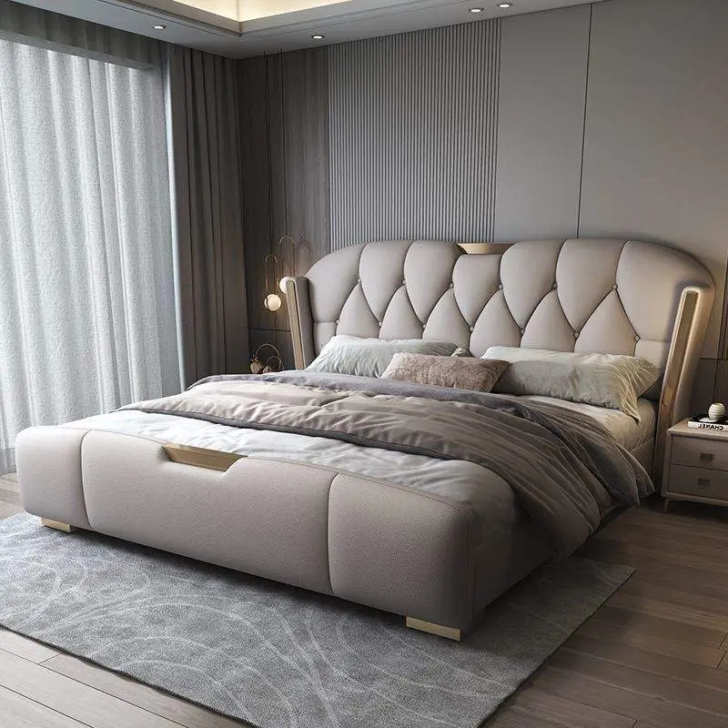 Italian Luxury Accessible Modern Casual Double Bed Up-Holstered with Soft Bag Storage for Bedroom or Wedding King Size — view 1
