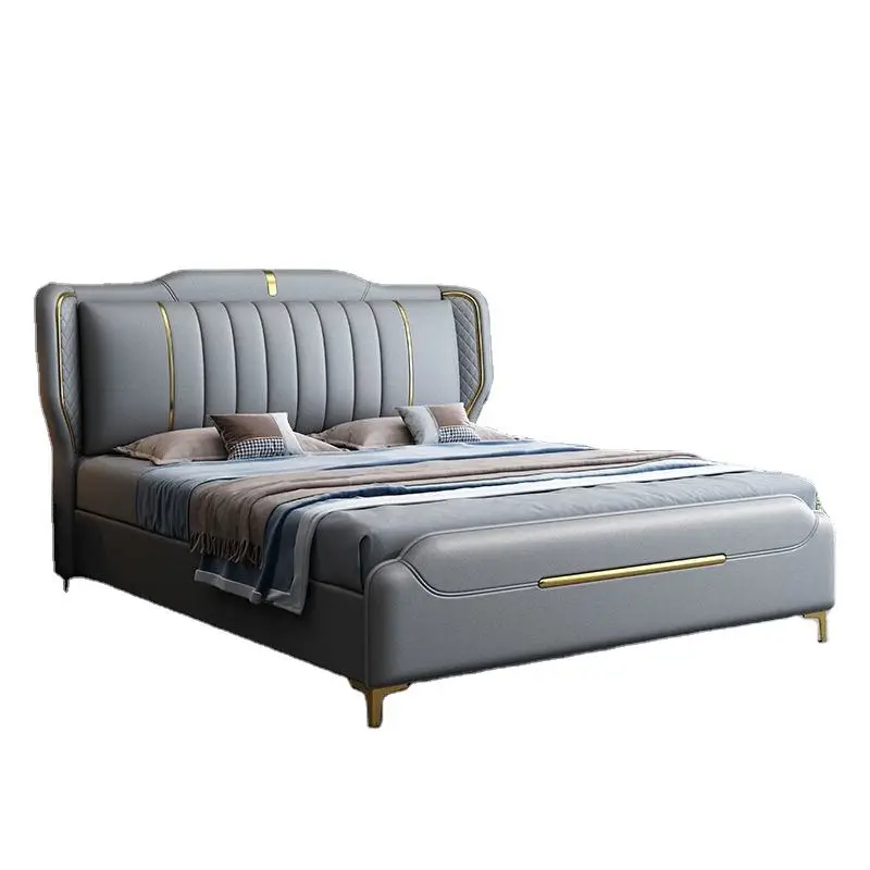 Modern Casual Luxury Italian Leather Double Bed with Soft Bag Wedding Bed Factory Whole Up-Holstered Beds — view 1