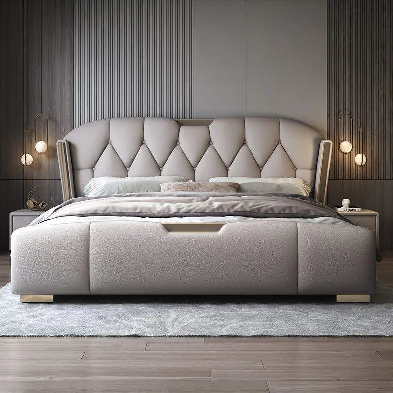 Italian Luxury Accessible Modern Casual Double Bed Up-Holstered with Soft Bag Storage for Bedroom or Wedding King Size — image 2