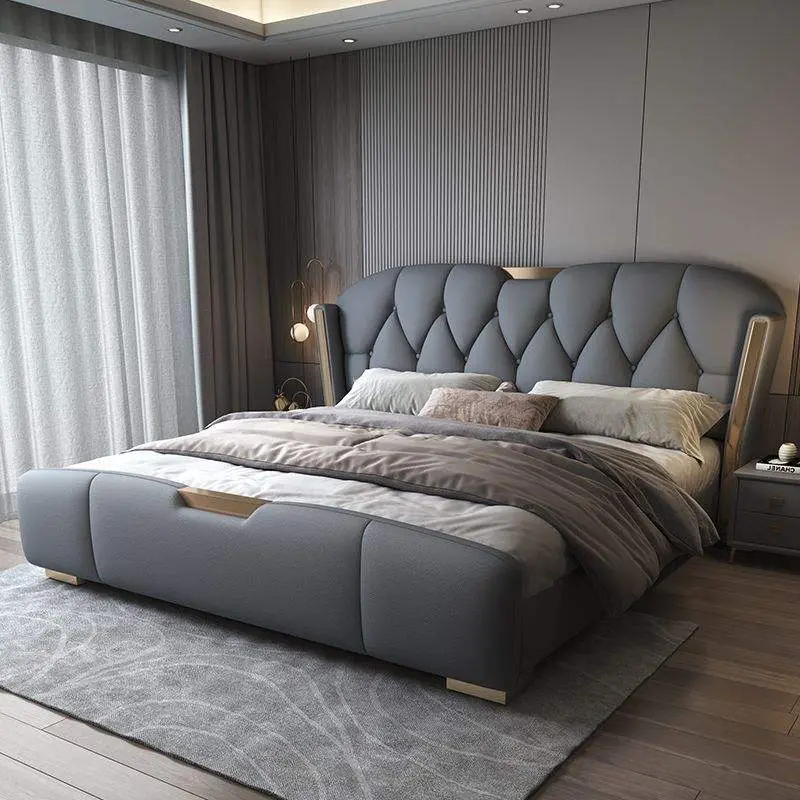 Italian Luxury Accessible Modern Casual Double Bed Up-Holstered with Soft Bag Storage for Bedroom or Wedding King Size — image 3