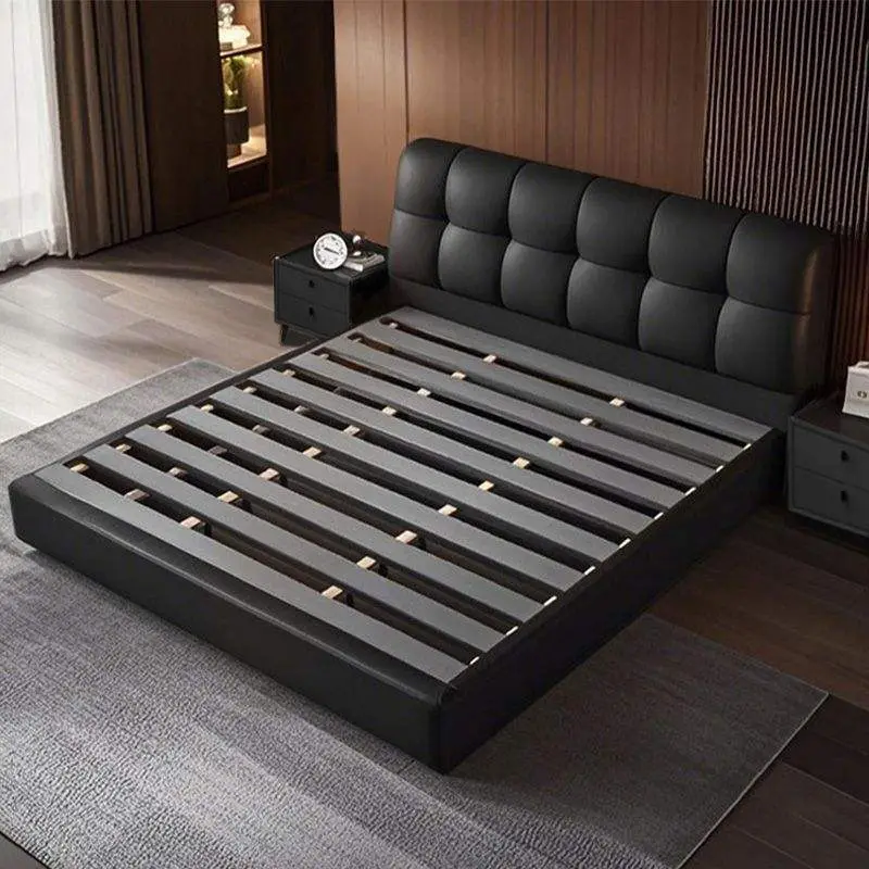 Italian Puff Minimalist Leather Bed Modern Light Luxury Master Bedroom Soft Leather Art Bed Up-Holstered Double Bed for Small — image 5