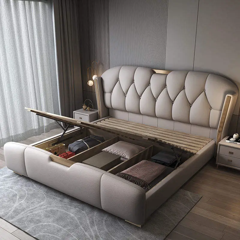 Italian Luxury Accessible Modern Casual Double Bed Up-Holstered with Soft Bag Storage for Bedroom or Wedding King Size — image 4