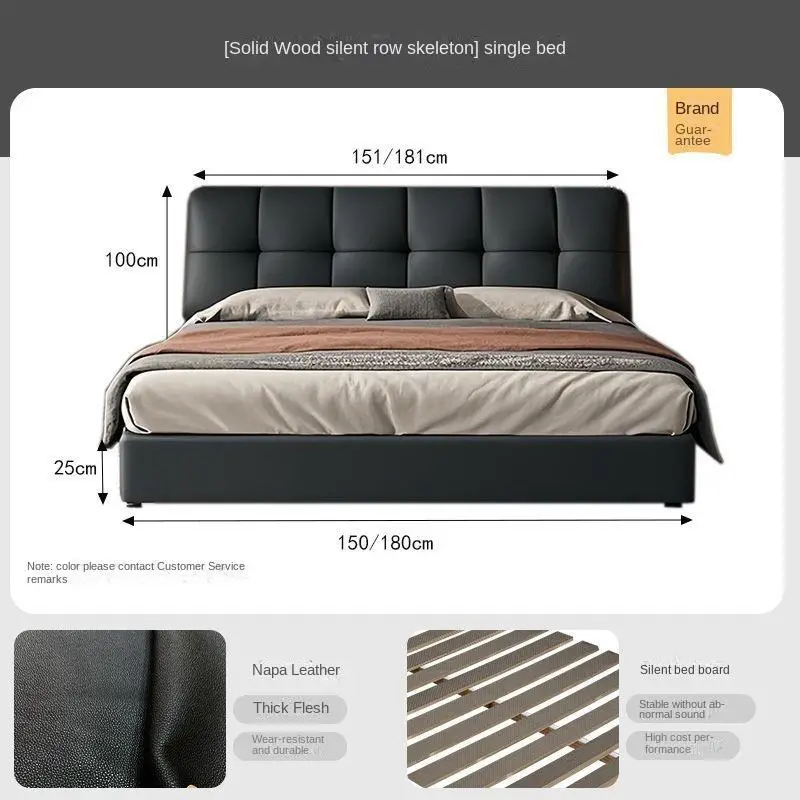 Italian Puff Minimalist Leather Bed Modern Light Luxury Master Bedroom Soft Leather Art Bed Up-Holstered Double Bed for Small — image 6