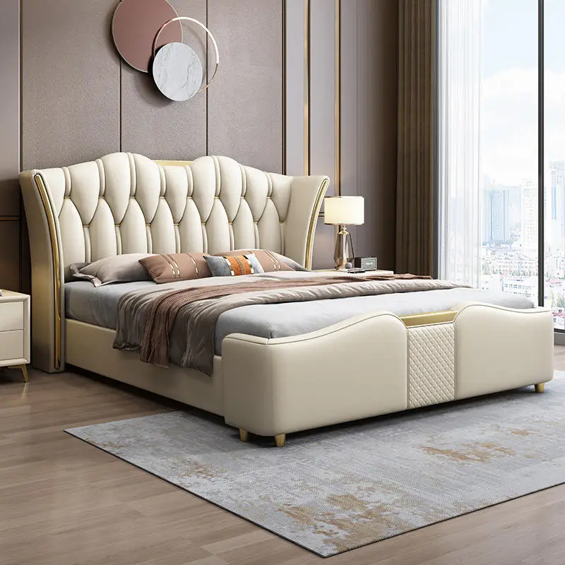 Modern 1.8m Double Bed Light Luxury Nordic Edges Simple Leather Upholstered for Master Bedroom for Internet Celebrity Blogger — image 2