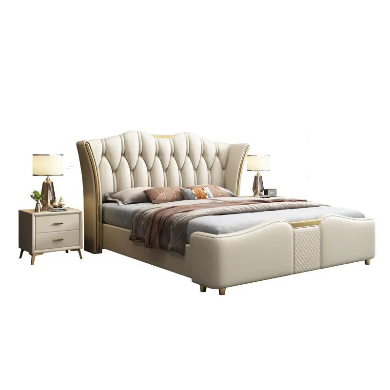 Modern 1.8m Double Bed Light Luxury Nordic Edges Simple Leather Upholstered for Master Bedroom for Internet Celebrity Blogger — image 3