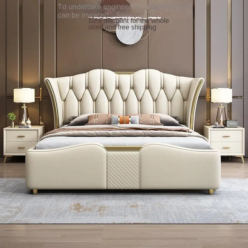 Modern 1.8m Double Bed Light Luxury Nordic Edges Simple Leather Upholstered for Master Bedroom for Internet Celebrity Blogger — image 4