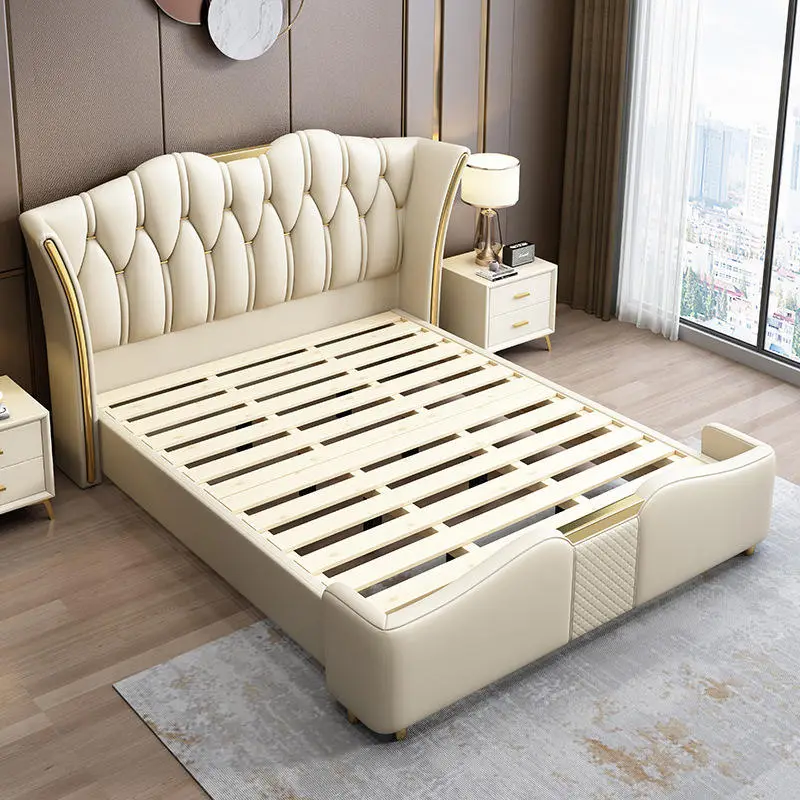 Modern 1.8m Double Bed Light Luxury Nordic Edges Simple Leather Upholstered for Master Bedroom for Internet Celebrity Blogger — image 5