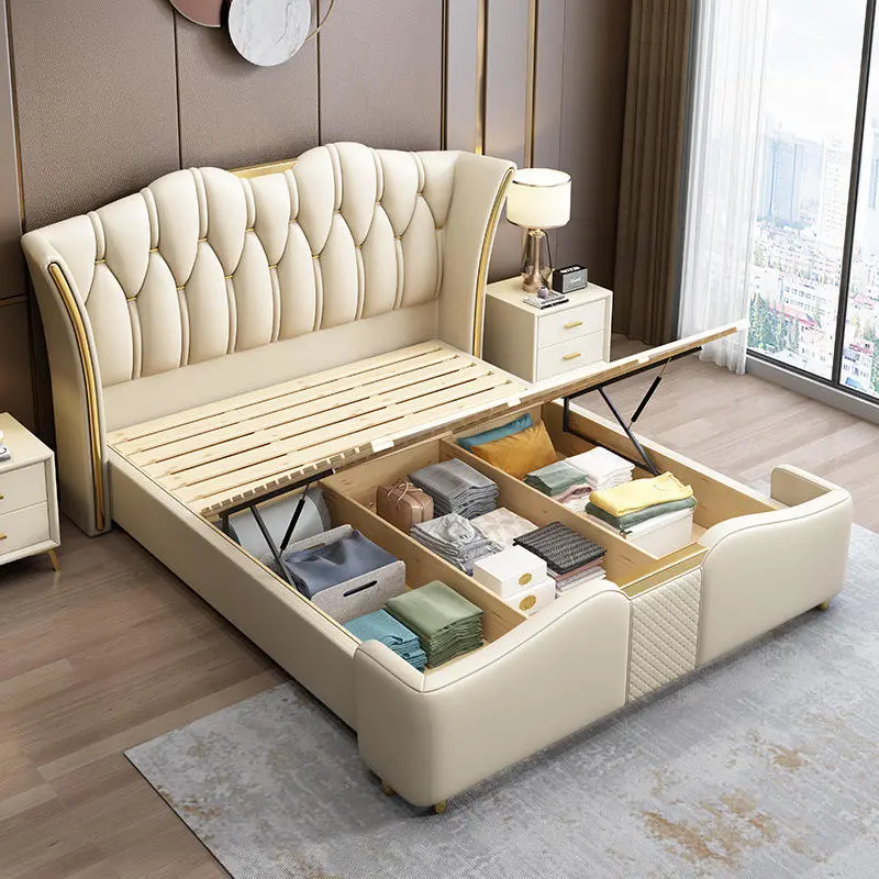 Modern 1.8m Double Bed Light Luxury Nordic Edges Simple Leather Upholstered for Master Bedroom for Internet Celebrity Blogger — image 6