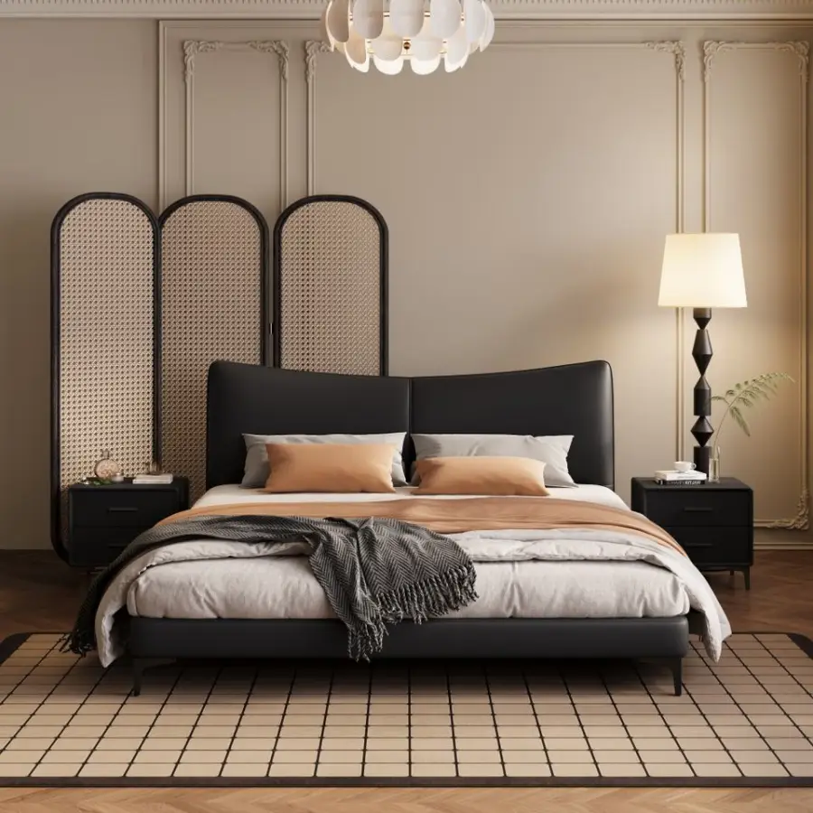 Modern Minimalist Genuine Leather Floating Bed Master Bedroom Small Apartment Light Luxury Italian Double Bed Furniture — image 4