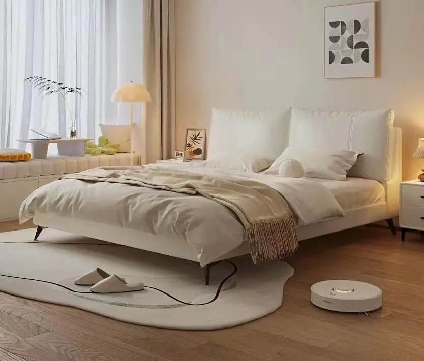 New Genuine Leather Bed, Modern Minimalist Floating Double Master Bedroom, High-end and Elegant Bed 2 X 2 m Soft-padded — view 1