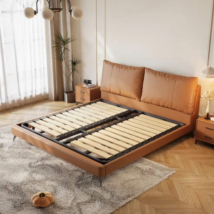 New Genuine Leather Bed, Modern Minimalist Floating Double Master Bedroom, High-end and Elegant Bed 2 X 2 m Soft-padded Bed. — image 3
