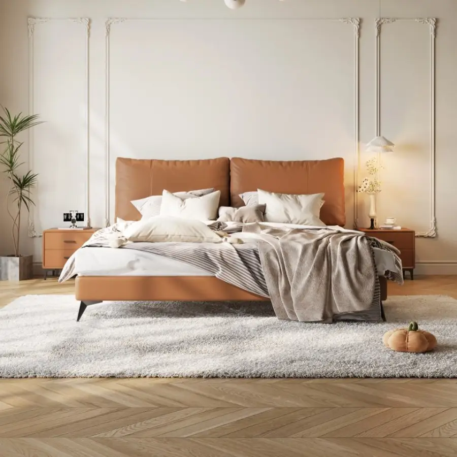 New Genuine Leather Bed, Modern Minimalist Floating Double Master Bedroom, High-end and Elegant Bed 2 X 2 m Soft-padded Bed. — image 6