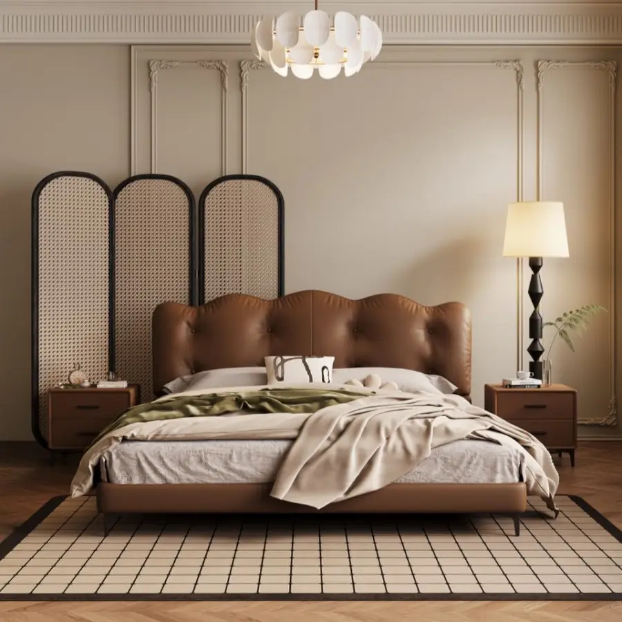 Modern Cream Style Soft Bed Simple Master Bedroom High-end Atmospheric Double Leather Eco-Friendly Durable Light Luxury — view 1