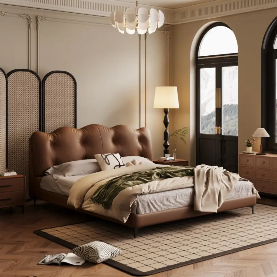Modern Cream Style Soft Bed Simple Master Bedroom High-end Atmospheric Double Leather Eco-Friendly Durable Light Luxury — image 2