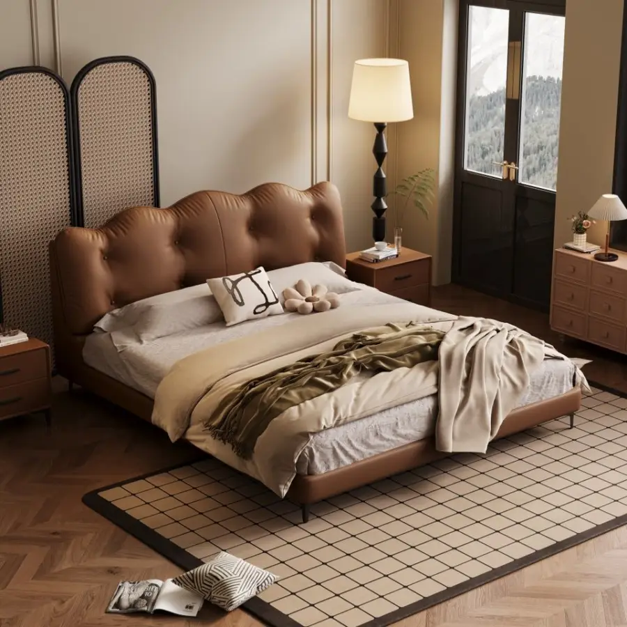 Modern Cream Style Soft Bed Simple Master Bedroom High-end Atmospheric Double Leather Eco-Friendly Durable Light Luxury — image 3
