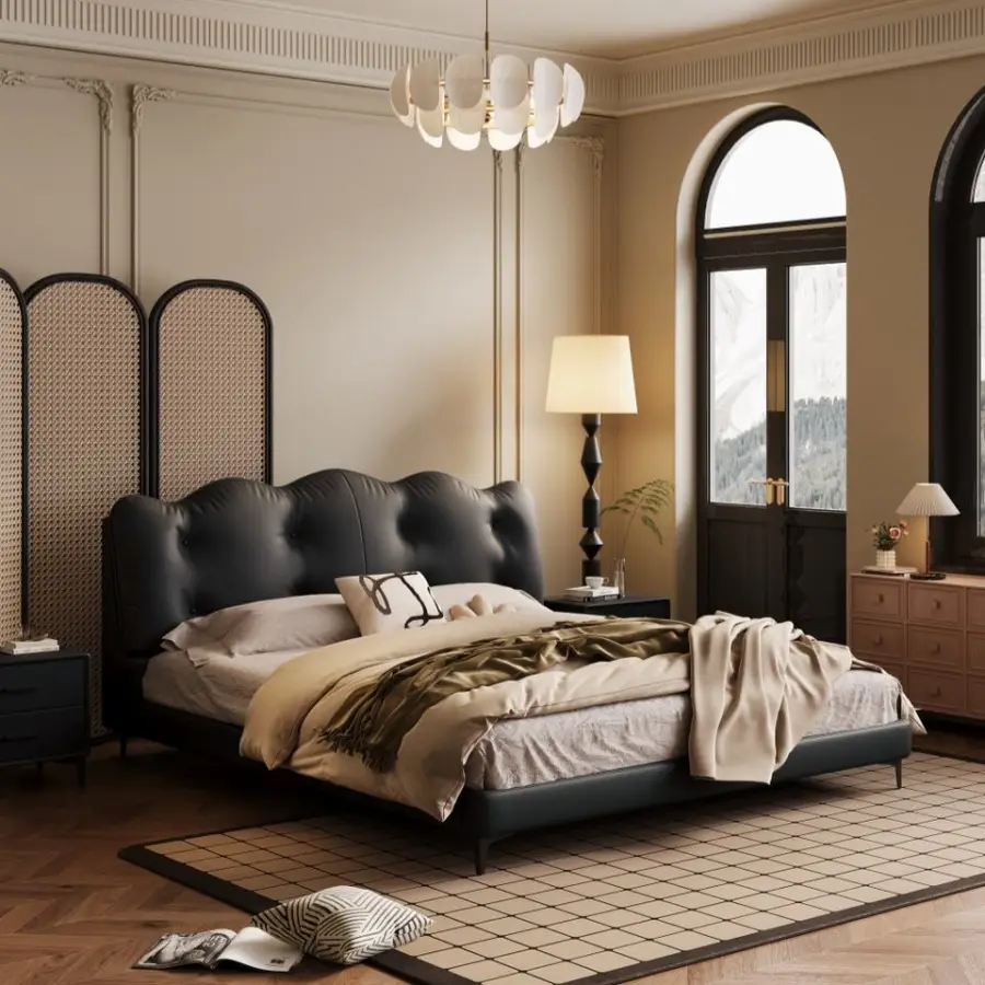 Modern Cream Style Soft Bed Simple Master Bedroom High-end Atmospheric Double Leather Eco-Friendly Durable Light Luxury — image 4