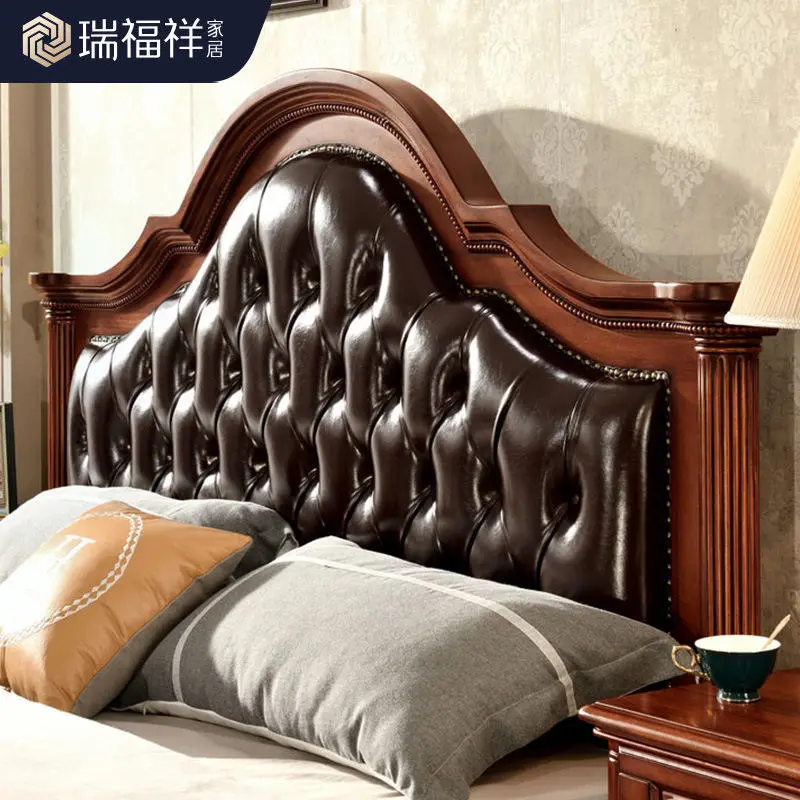 American-style Solid Wood Genuine Leather Bed Slatted Bed Base Disassembled Roman-column Bedroom Upholstered — view 6