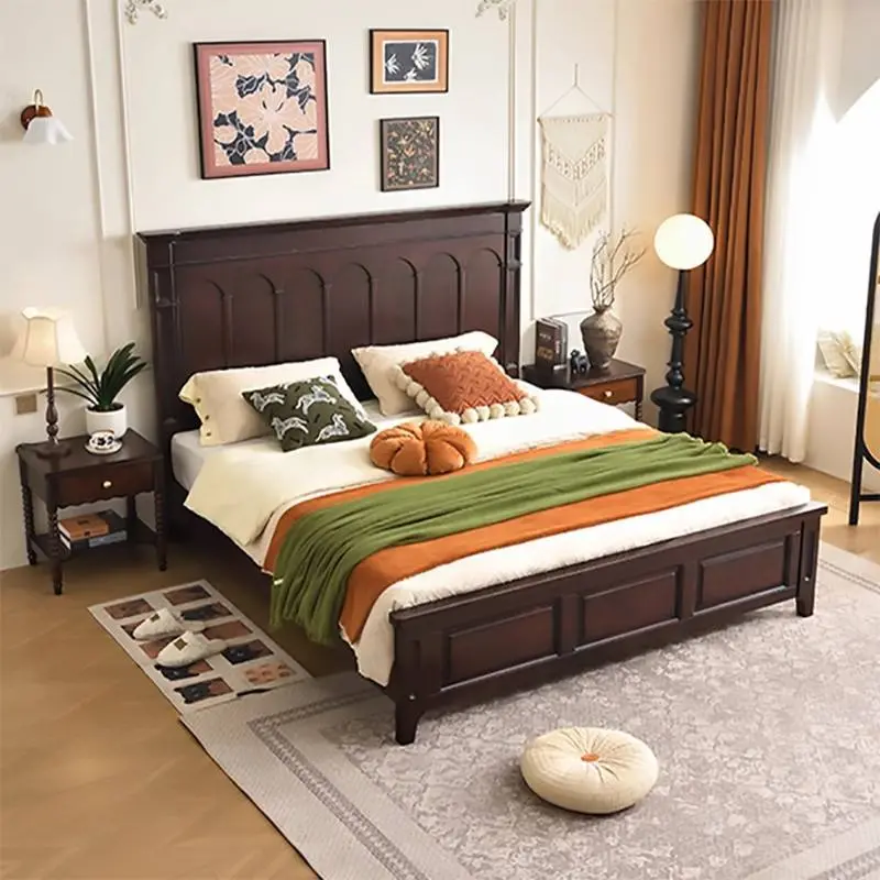 American-style Vintage Solid Wood High Box Bed 18-meter Double Master Bedroom Mid-century Modern Minimalist French-inspi — view 1