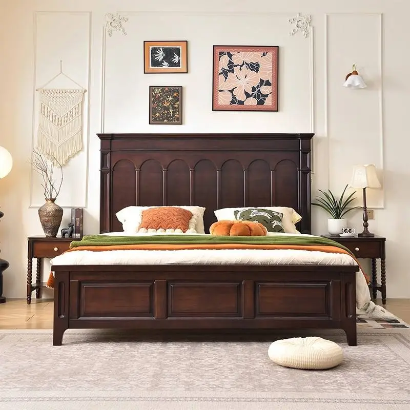 American-style Vintage Solid Wood High Box Bed 18-meter Double Master Bedroom Mid-century Modern Minimalist French-inspired — image 2