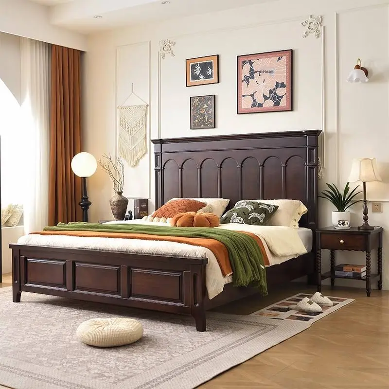 American-style Vintage Solid Wood High Box Bed 18-meter Double Master Bedroom Mid-century Modern Minimalist French-inspired — image 3