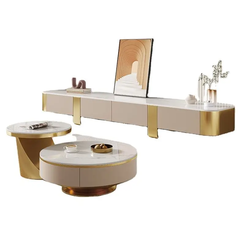 Italian Luxury Living Room Table Creative Designer Modern Simple Rock Board Coffee Table with Drawer Metal Material Ligh — view 1