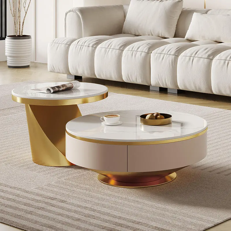 Italian Luxury Living Room Table Creative Designer Modern Simple Rock Board Coffee Table with Drawer Metal Material Light Size — image 3
