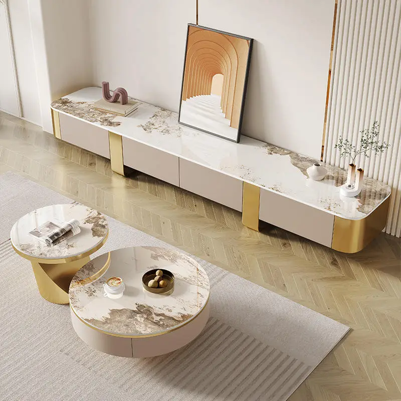 Italian Luxury Living Room Table Creative Designer Modern Simple Rock Board Coffee Table with Drawer Metal Material Light Size — image 4