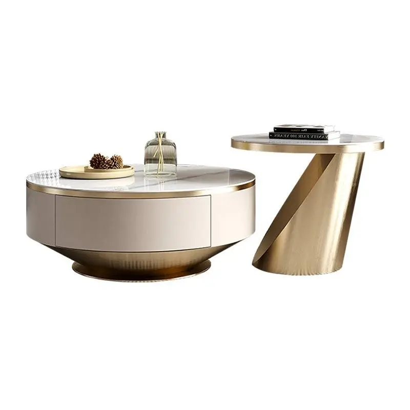 Italian Luxury Living Room Table Creative Designer Modern Simple Rock Board Coffee Table with Drawer Metal Material Light Size — image 5