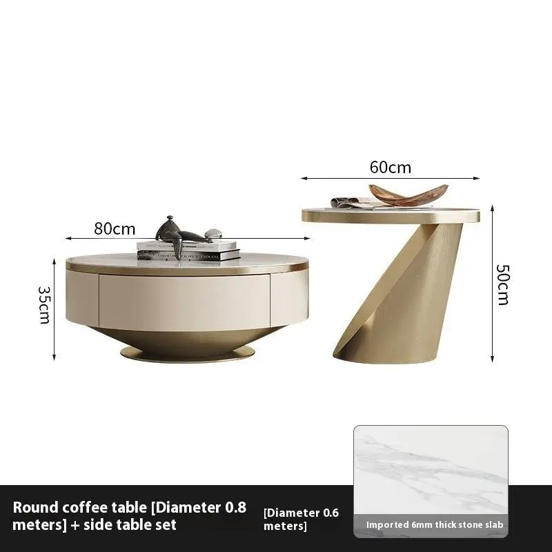 Italian Luxury Living Room Table Creative Designer Modern Simple Rock Board Coffee Table with Drawer Metal Material Light Size — image 6