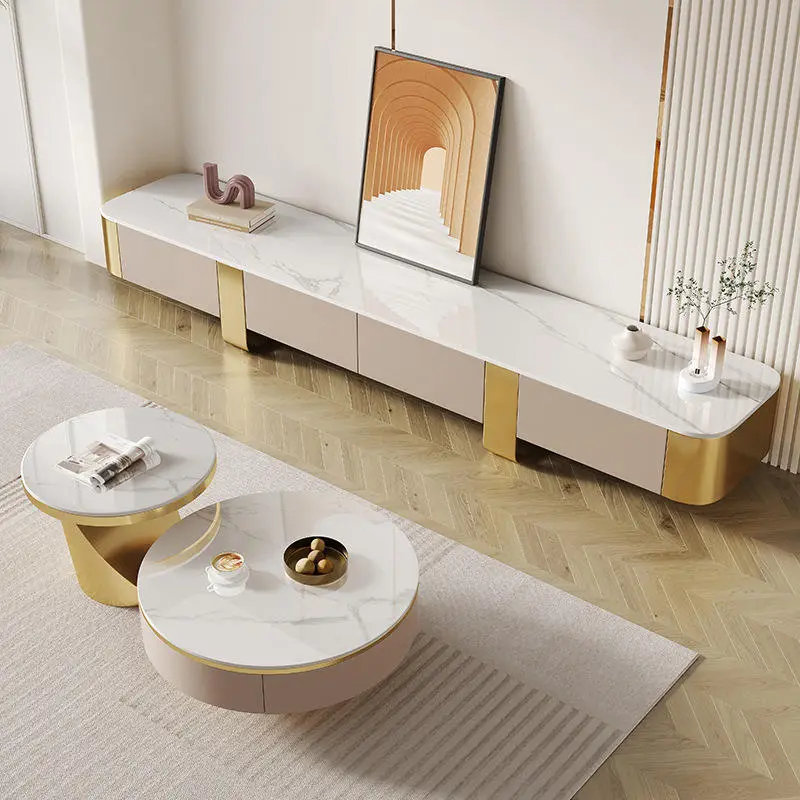 Italian Luxury Living Room Table Creative Designer Modern Simple Rock Board Coffee Table with Drawer Metal Material Light Size — image 7