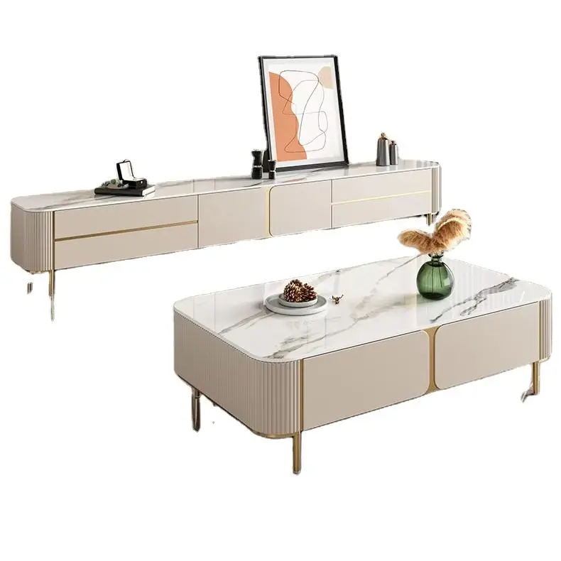 Camison Luxury Rock Board TV Stand Coffee Table Simple Modern Design High Foot Floor Baking Paint Finish Foldable Living Room — image 3