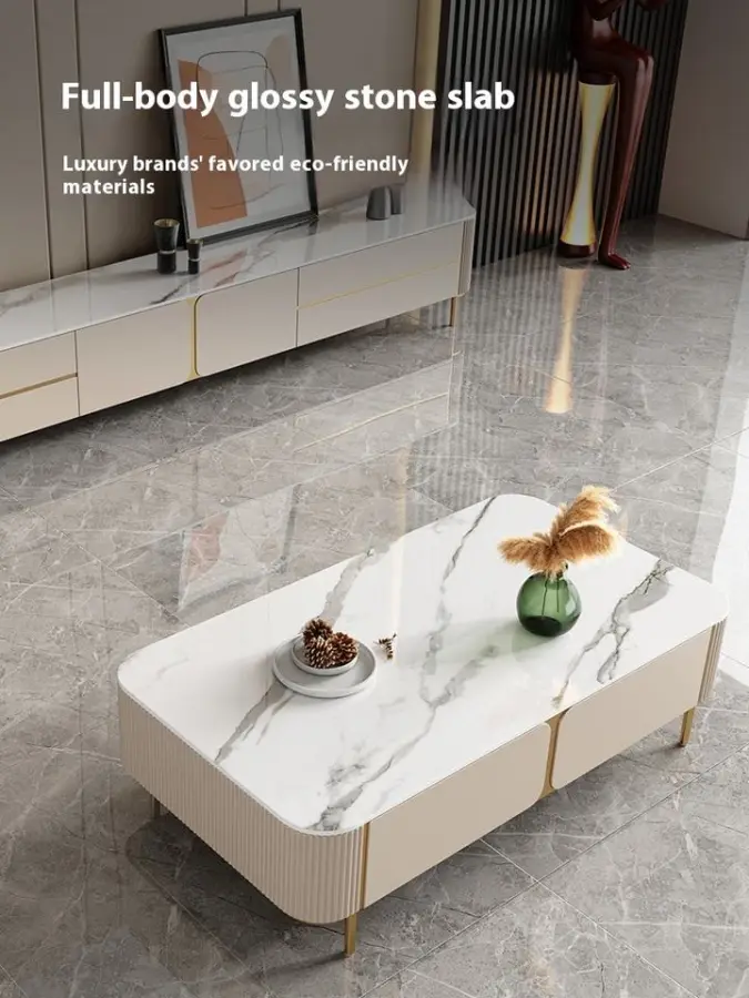 Camison Luxury Rock Board TV Stand Coffee Table Simple Modern Design High Foot Floor Baking Paint Finish Foldable Living Room — image 4