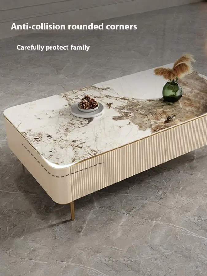 Camison Luxury Rock Board TV Stand Coffee Table Simple Modern Design High Foot Floor Baking Paint Finish Foldable Living Room — image 6