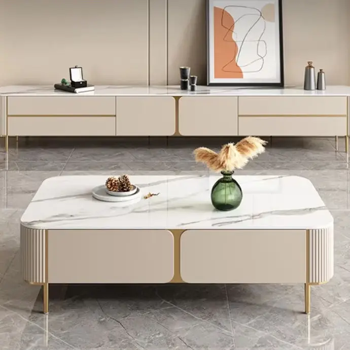 Camison Luxury Rock Board TV Stand Coffee Table Simple Modern Design High Foot Floor Baking Paint Finish Foldable Living Room — image 7