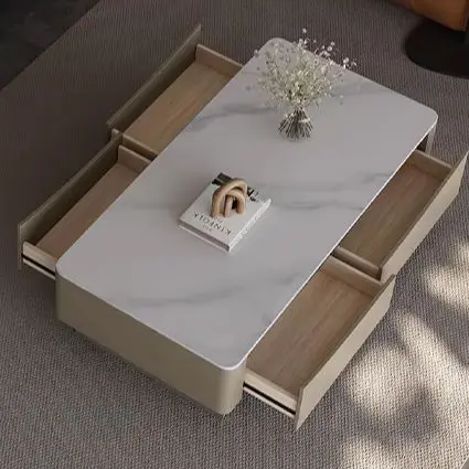 Luxury Modern Simple Rock Board Solid Wood Coffee Table TV Stand Combination for Small Living Room Apartment High-End Furniture — image 4