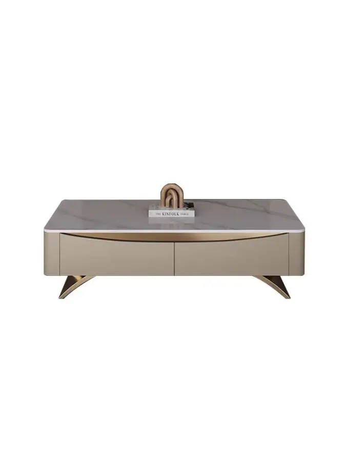 Luxury Modern Simple Rock Board Solid Wood Coffee Table TV Stand Combination for Small Living Room Apartment High-End Furniture — image 7
