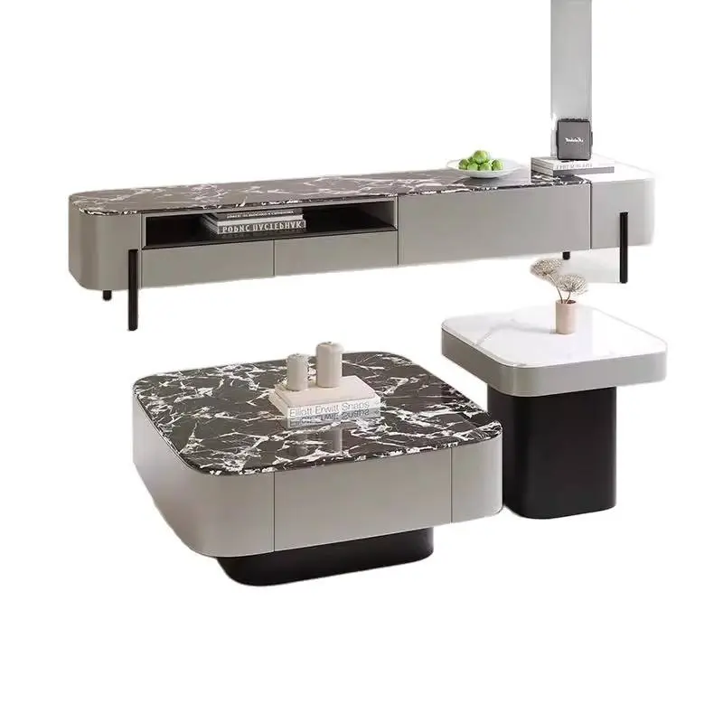 Italian Luxury Modern Minimalist Marble Coffee Table High-End Combination for Villa Living Room Set Design — view 1