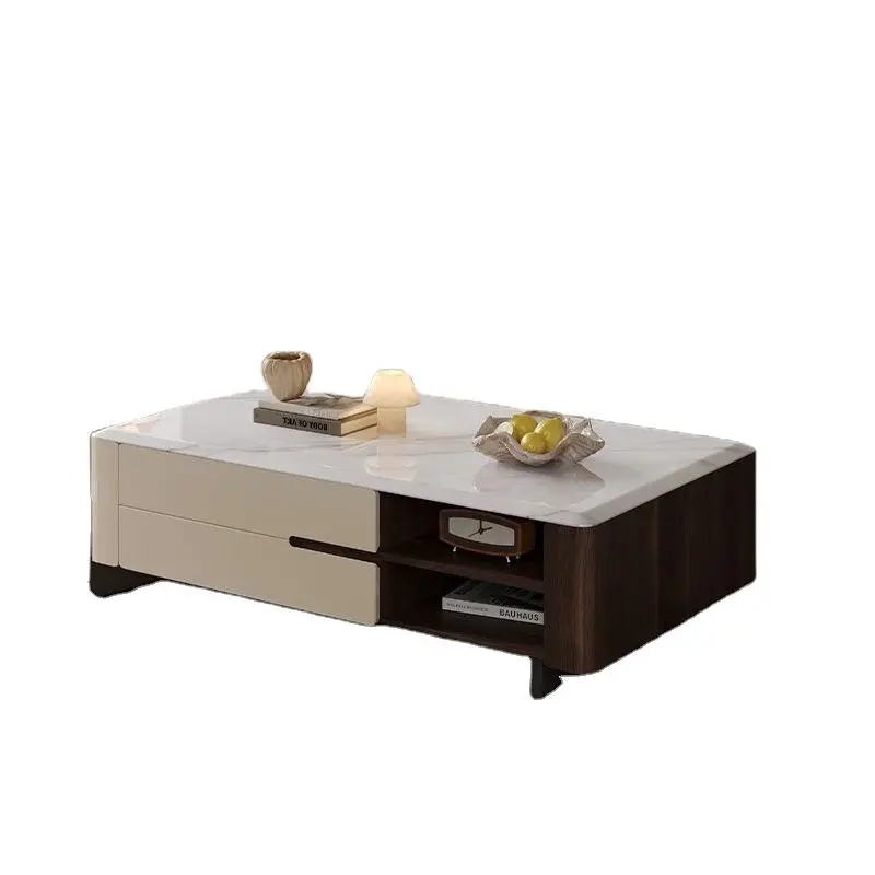 Modern Minimalist Wooden Solid Wood Look Living Room Furniture Set Extendable Storage Coffee Table and TV Cabinet Designer Style — image 3