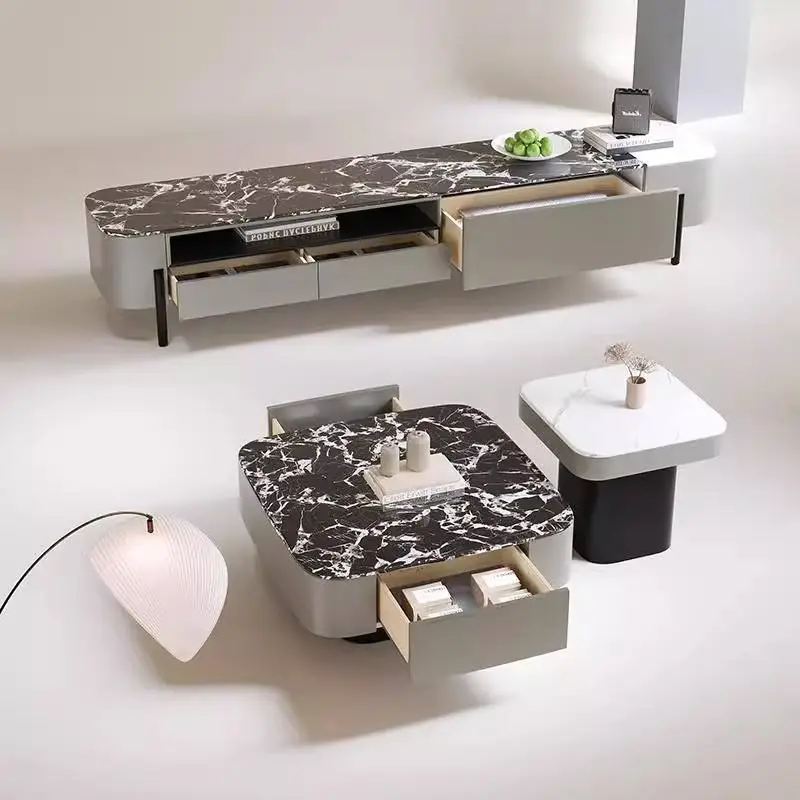Italian Luxury Modern Minimalist Marble Coffee Table High-End Combination for Villa Living Room Set Design — image 3